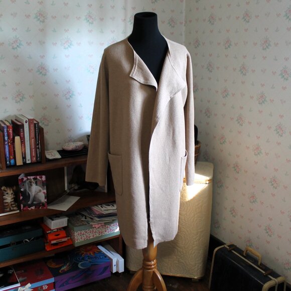 J. Crew Re-Imagined Merino Blend Open Cardigan Sweater Duster, Camel, Medium - Picture 1 of 9